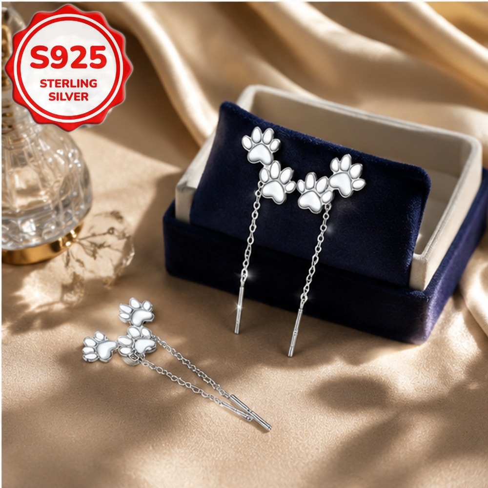 Women's S925 Silver Double Animal Paw Print Ear Wires